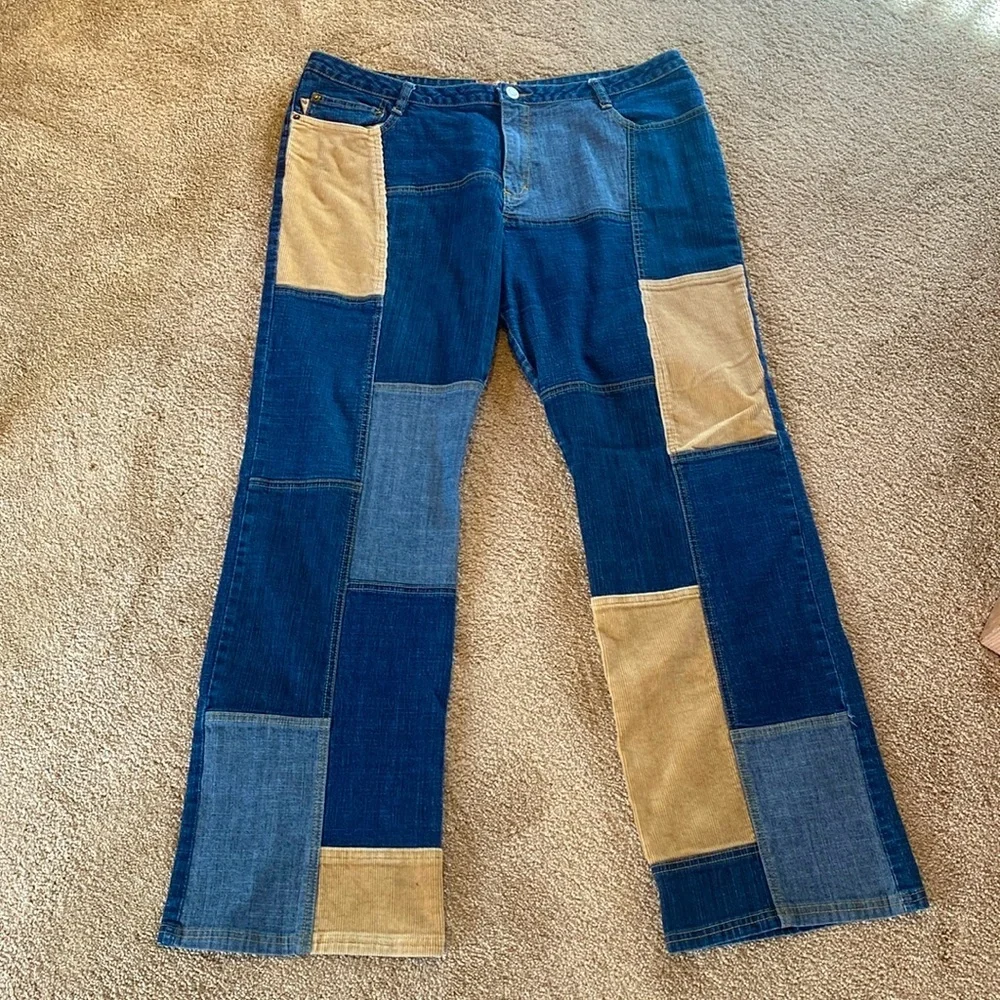 VTG Pelle Pelle Patchwork Denim Corduroy Jeans Pants Zip Fly Relaxed W36 L31”